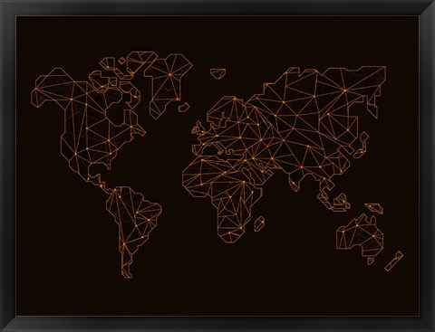 Framed World Map Orange 3 Print