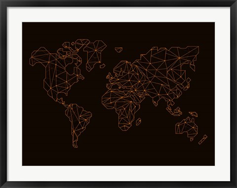 Framed World Map Orange 3 Print