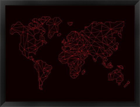 Framed World Map Red Print