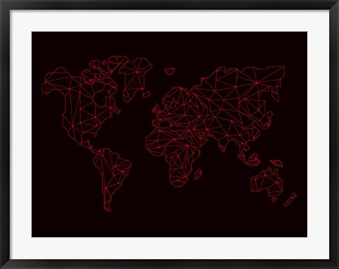 Framed World Map Red Print
