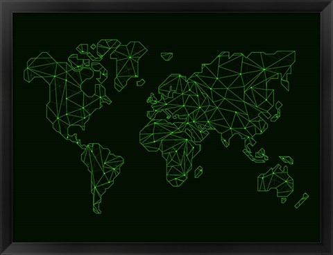 Framed World Map Green Wire Print