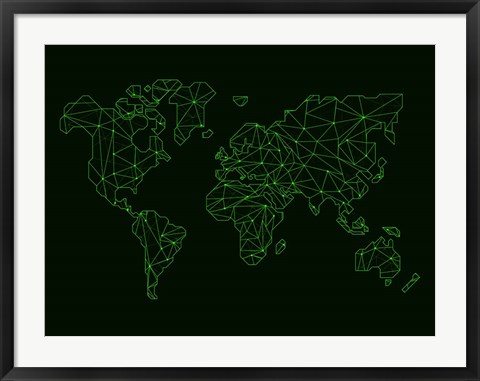 Framed World Map Green Wire Print