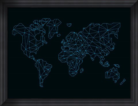 Framed World Map Blue Wire Print