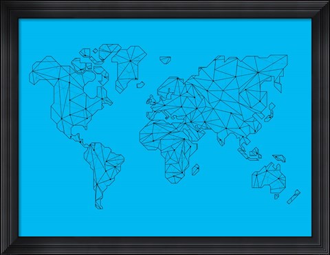 Framed World Map Blue 1 Print