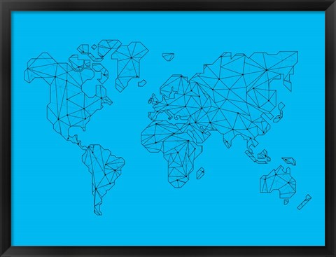 Framed World Map Blue 1 Print