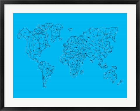 Framed World Map Blue 1 Print