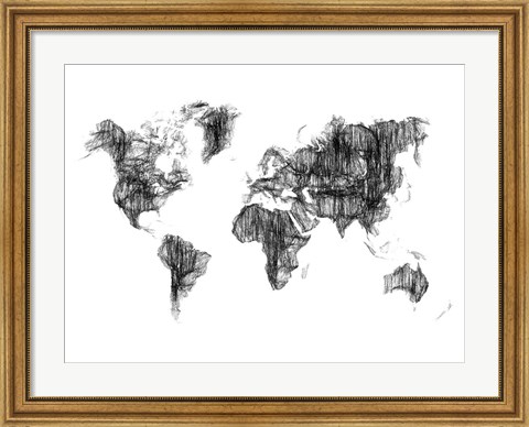Framed World Map Drawing 1 Print