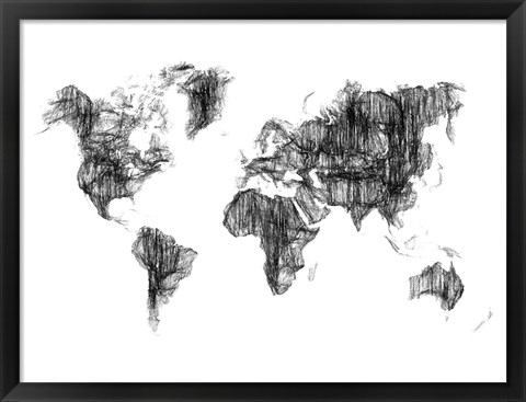 Framed World Map Drawing 1 Print