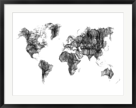 Framed World Map Drawing 1 Print