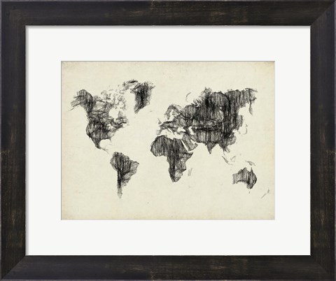 Framed World Map Drawing 2 Print