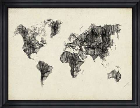 Framed World Map Drawing 2 Print