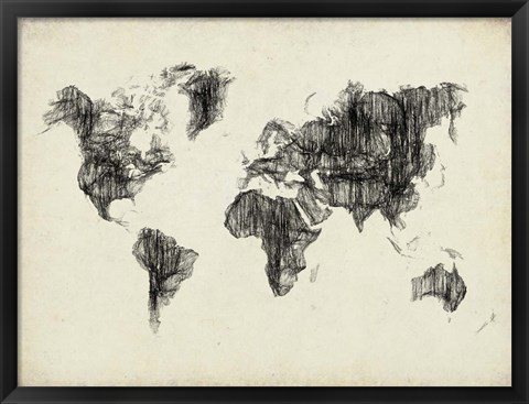 Framed World Map Drawing 2 Print