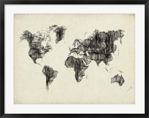 Framed World Map Drawing 2 Print