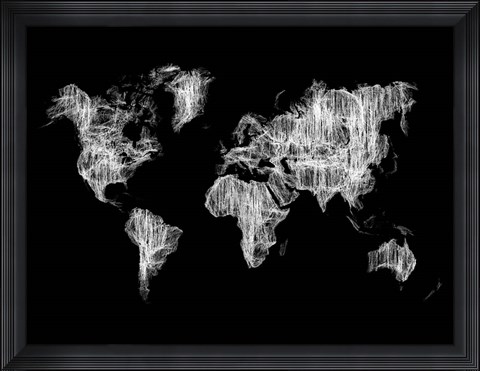 Framed World Map White Drawing Print