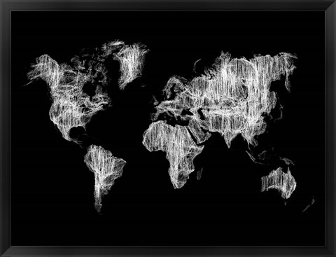 Framed World Map White Drawing Print