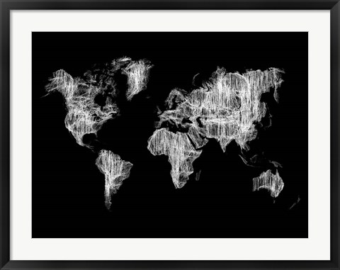 Framed World Map White Drawing Print