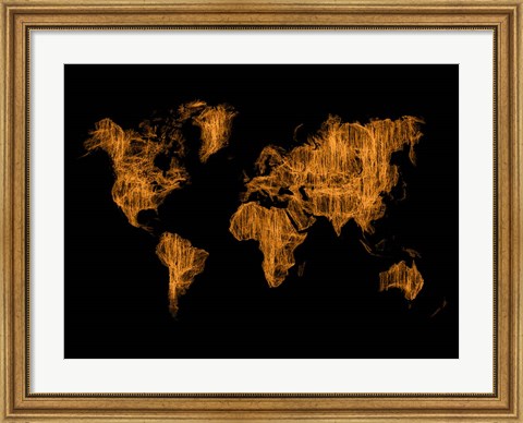 Framed World Map Orange Drawing Print