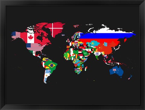 Framed World Map Contry Flags 1 Print