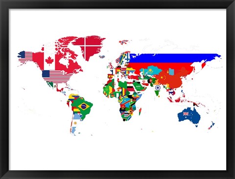 Framed World Map Contry Flags 2 Print