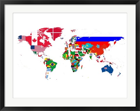 Framed World Map Contry Flags 2 Print