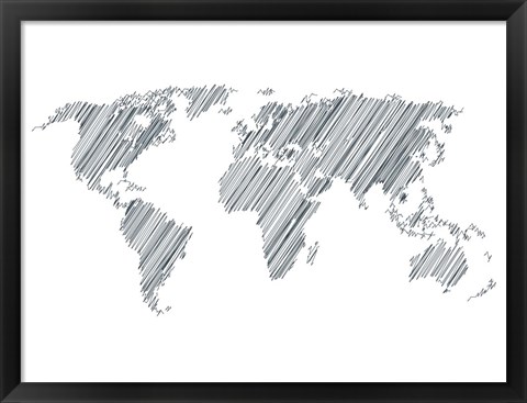 Framed Pencile Scribble World Map 1 Print