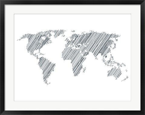 Framed Pencile Scribble World Map 1 Print