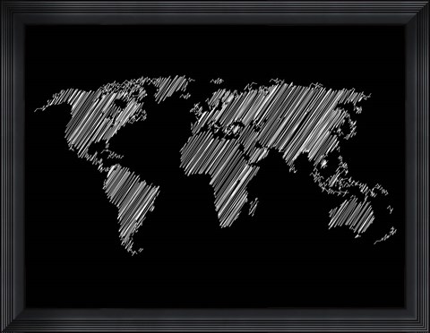 Framed Pencile Scribble World Map 2 Print
