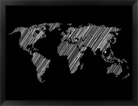 Framed Pencile Scribble World Map 2 Print