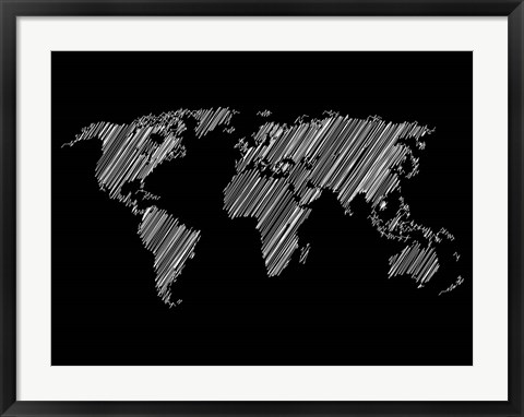 Framed Pencile Scribble World Map 2 Print