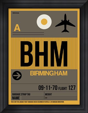 Framed BHM Birmingham Luggage Tag I Print