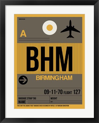 Framed BHM Birmingham Luggage Tag I Print