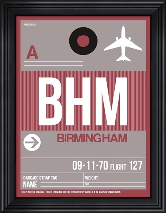 Framed BHM Birmingham Luggage Tag II Print