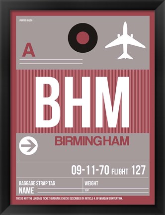 Framed BHM Birmingham Luggage Tag II Print