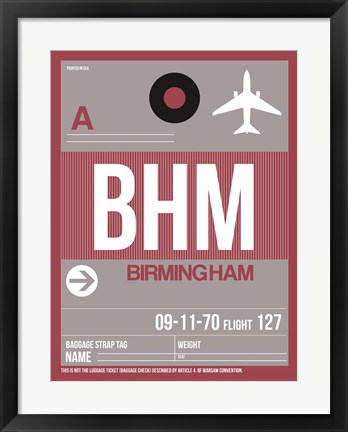 Framed BHM Birmingham Luggage Tag II Print