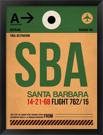 Framed SBA Santa Barbara Luggage Tag I Print