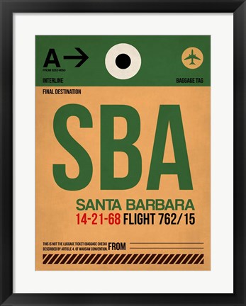 Framed SBA Santa Barbara Luggage Tag I Print