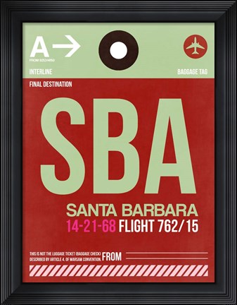Framed SBA Santa Barbara Luggage Tag II Print