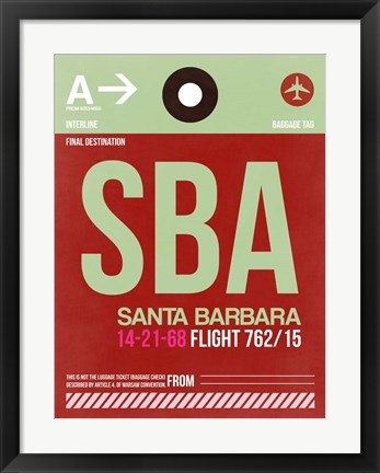 Framed SBA Santa Barbara Luggage Tag II Print