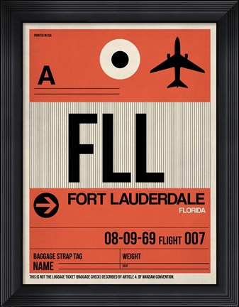Framed FLL Fort Lauderdale Luggage Tag I Print