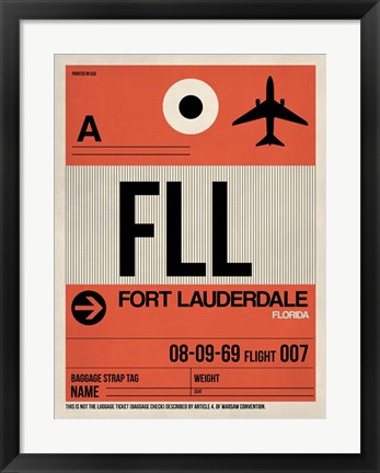 Framed FLL Fort Lauderdale Luggage Tag I Print