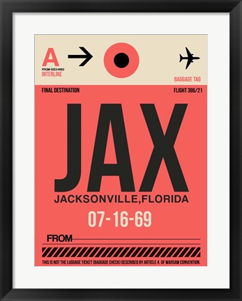 Framed JAX Jacksonville Luggage Tag I Print