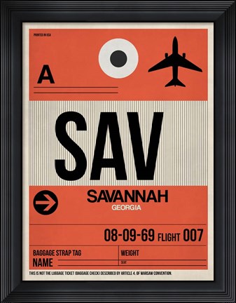 Framed SAV Savannah Luggage Tag I Print
