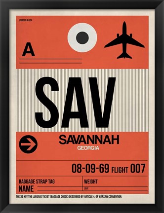 Framed SAV Savannah Luggage Tag I Print
