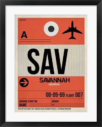 Framed SAV Savannah Luggage Tag I Print