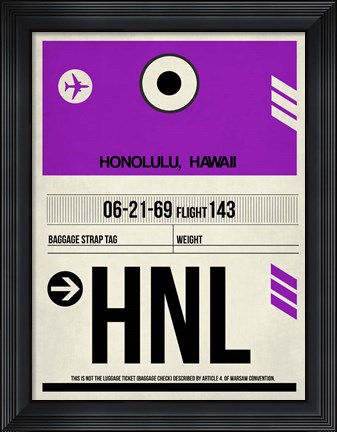 Framed HNL Honolulu Luggage Tag I Print