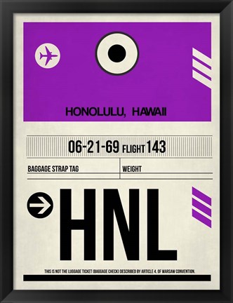 Framed HNL Honolulu Luggage Tag I Print