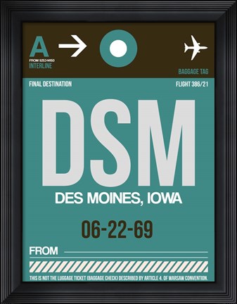 Framed DSM Des Moines Luggage Tag II Print