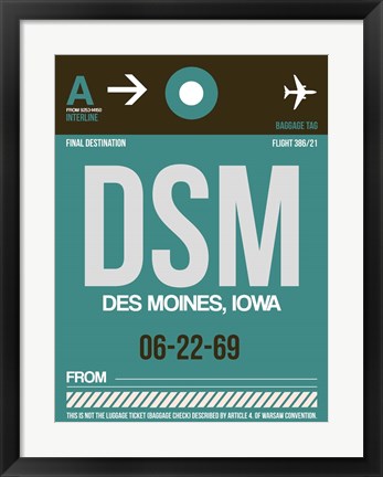 Framed DSM Des Moines Luggage Tag II Print