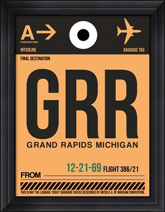 Framed GRR Grand Rapids Luggage Tag I Print