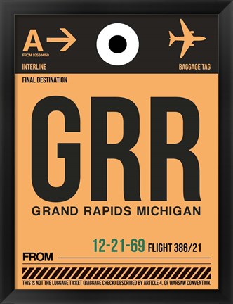 Framed GRR Grand Rapids Luggage Tag I Print